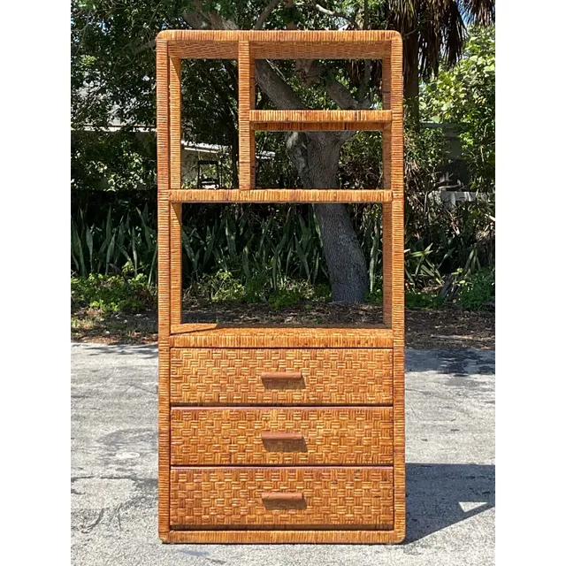 Vintage Coastal Woven Rattan Etagere — additional photo 8