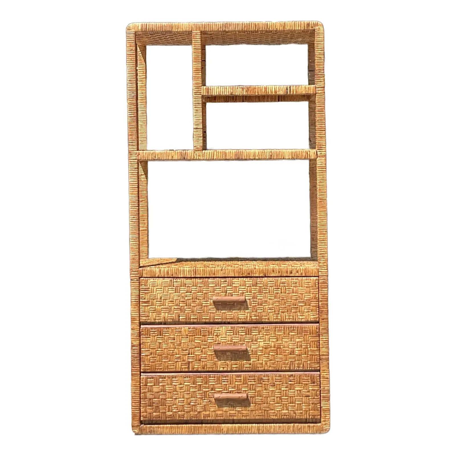 Vintage Coastal Woven Rattan Etagere — additional photo 1