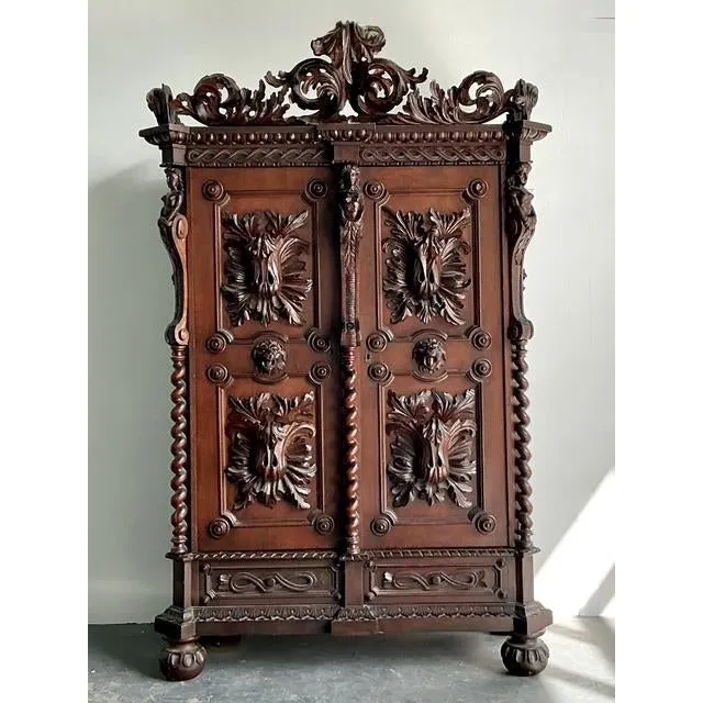 Vintage Boho Black Forest Carved Oak Armoire — additional photo 2