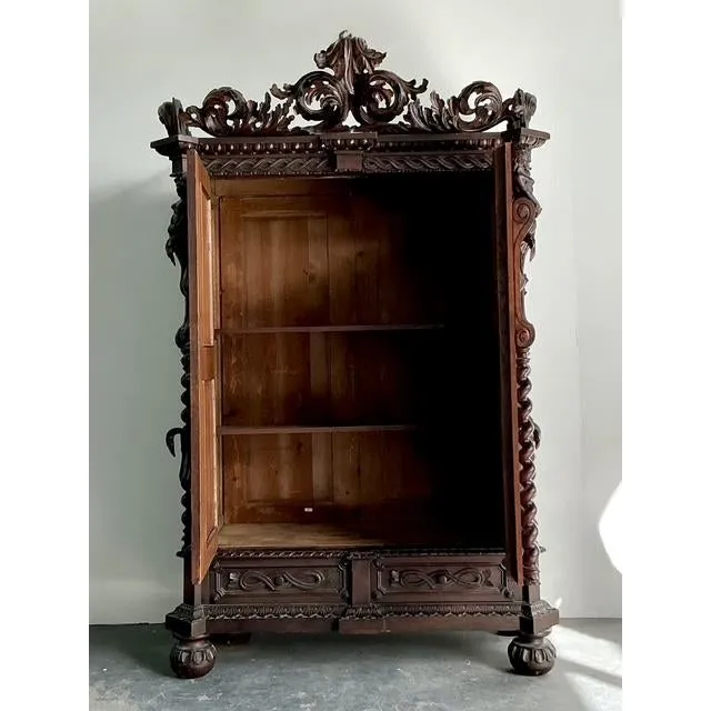 Vintage Boho Black Forest Carved Oak Armoire — additional photo 7