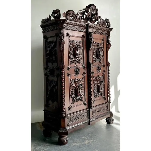 Vintage Boho Black Forest Carved Oak Armoire — additional photo 8