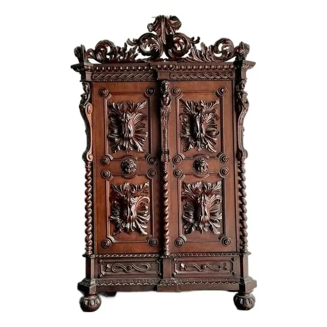 Vintage Boho Black Forest Carved Oak Armoire — additional photo 1