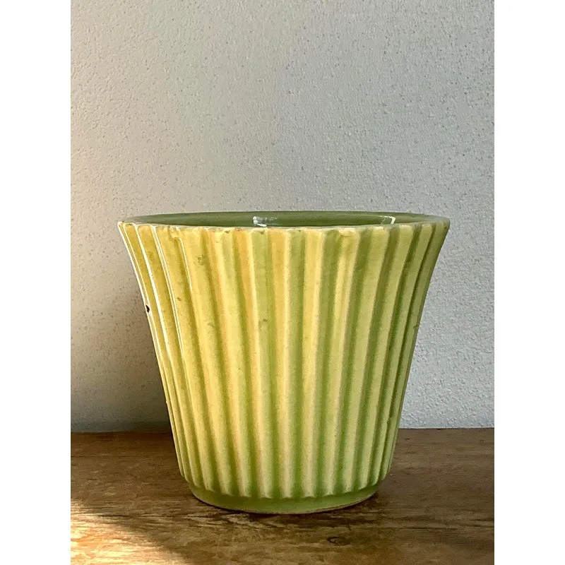 Vintage Boho French Glazed Ceramic Pleated Vase — additional photo 2