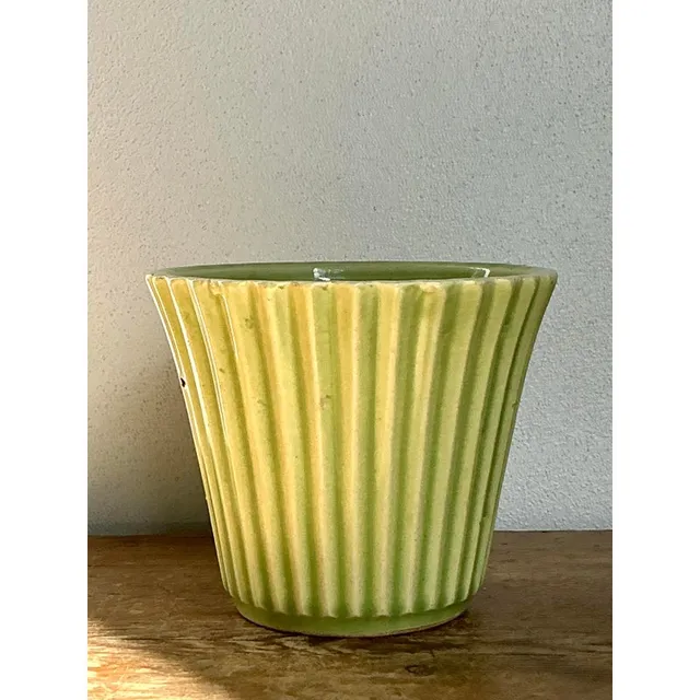 Vintage Boho French Glazed Ceramic Pleated Vase — additional photo 2