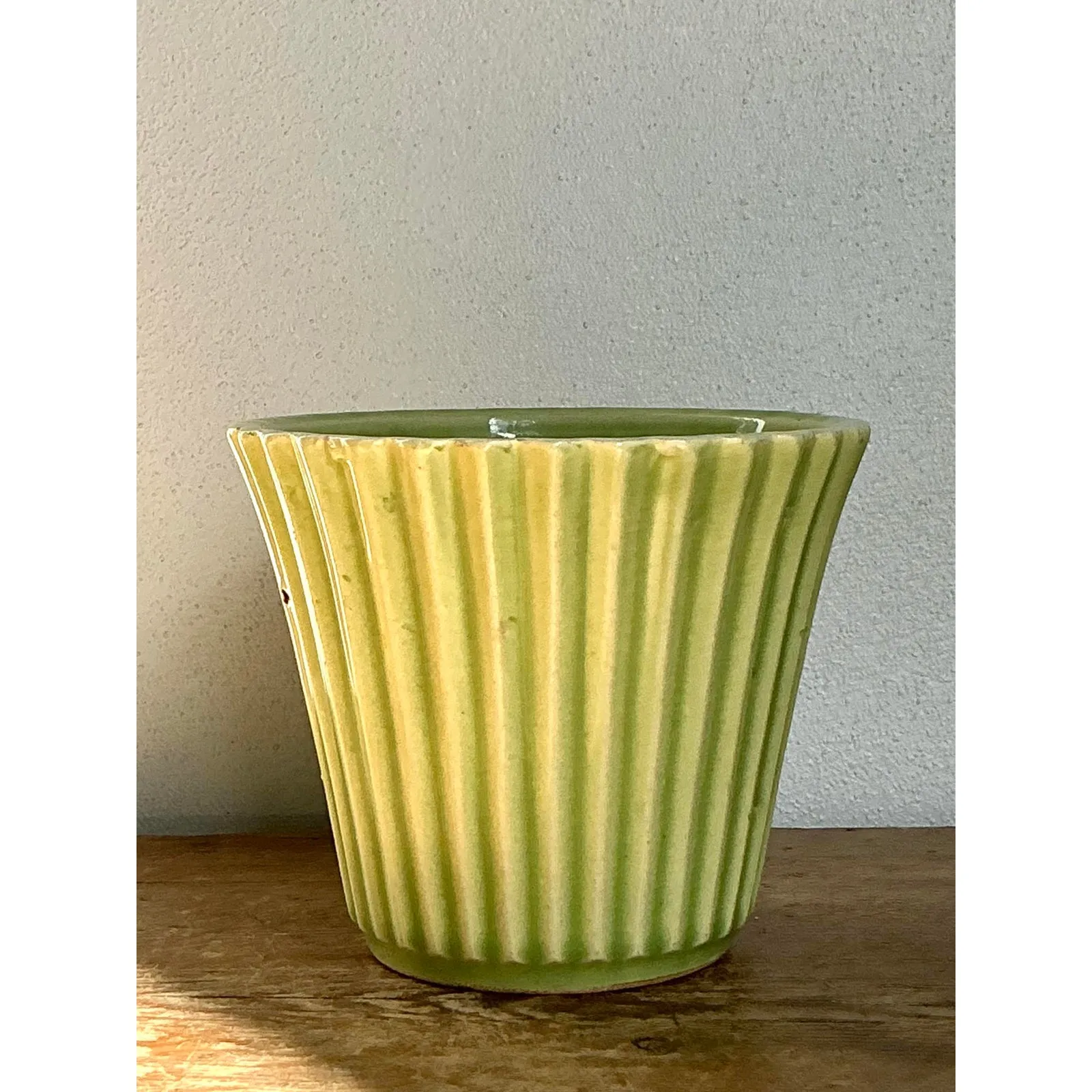 Vintage Boho French Glazed Ceramic Pleated Vase — additional photo 3