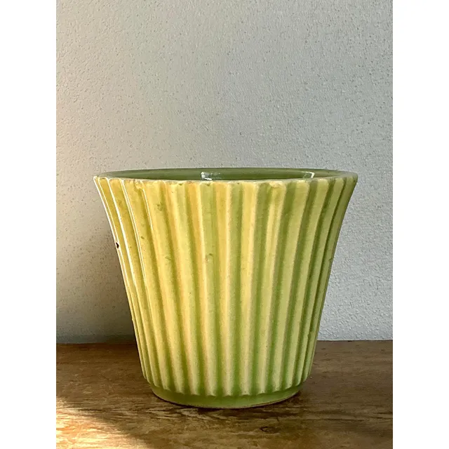 Vintage Boho French Glazed Ceramic Pleated Vase — additional photo 3