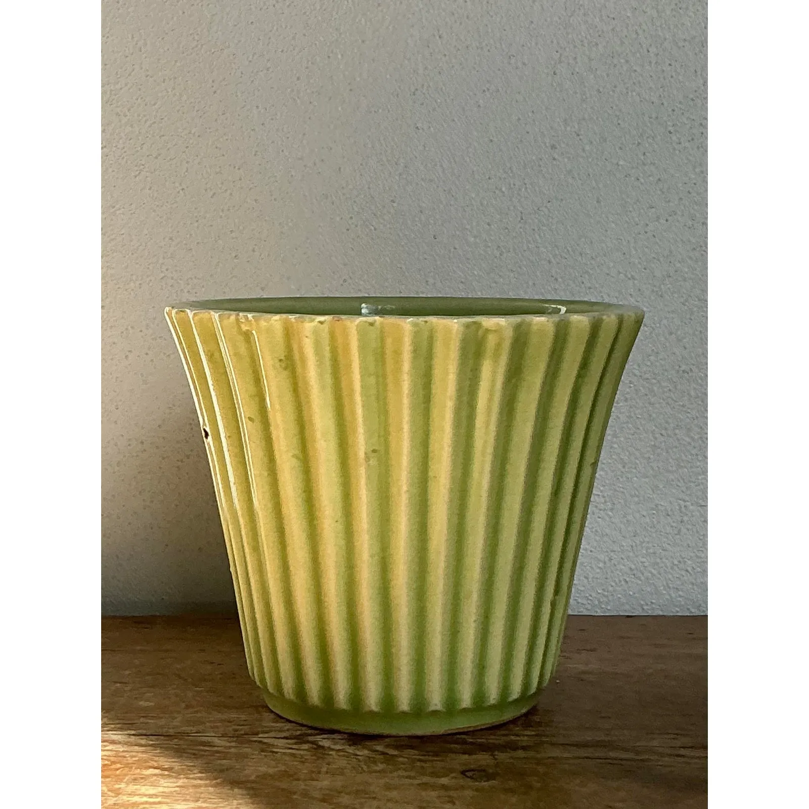 Vintage Boho French Glazed Ceramic Pleated Vase — additional photo 6