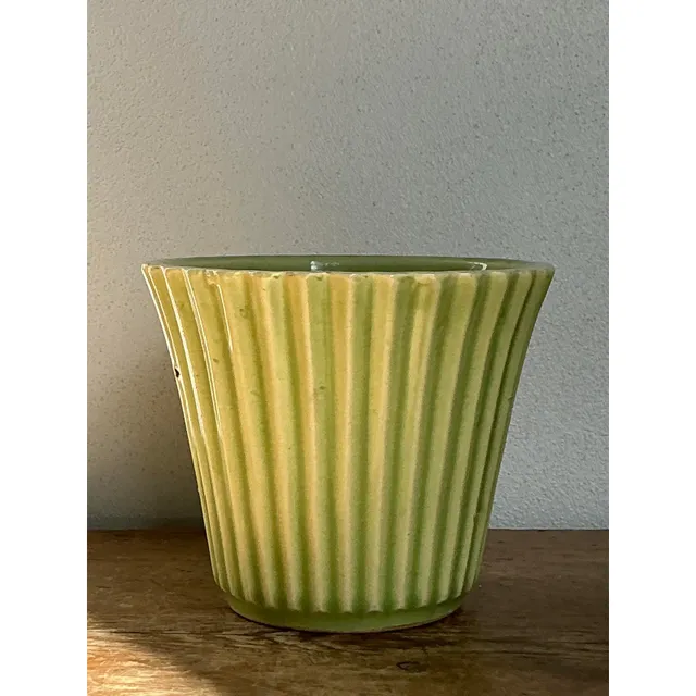 Vintage Boho French Glazed Ceramic Pleated Vase — additional photo 6