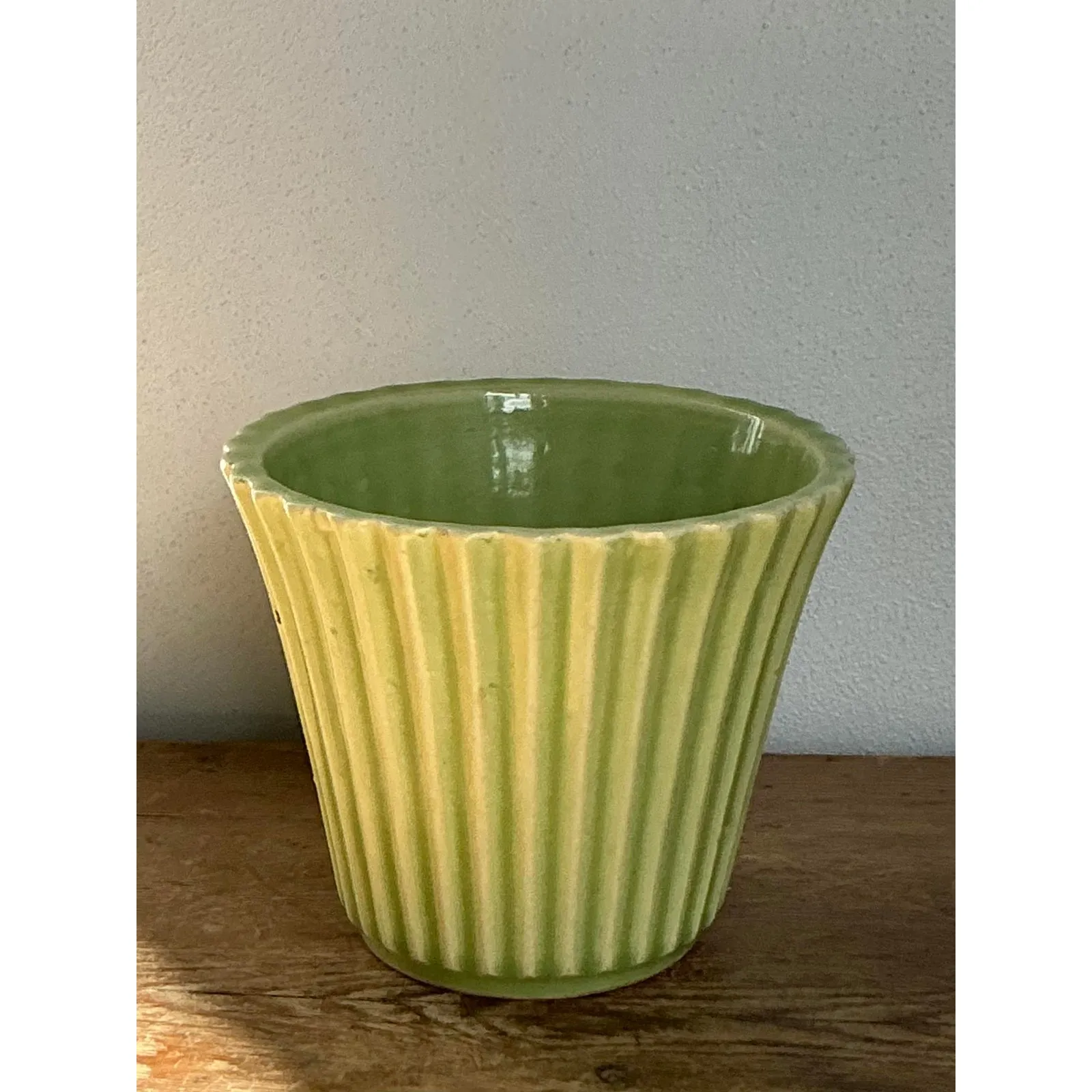 Vintage Boho French Glazed Ceramic Pleated Vase — additional photo 7