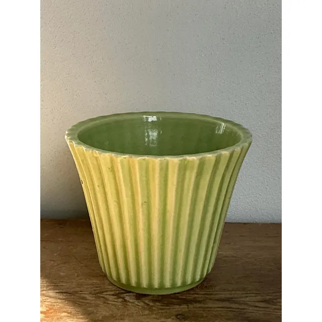 Vintage Boho French Glazed Ceramic Pleated Vase — additional photo 7