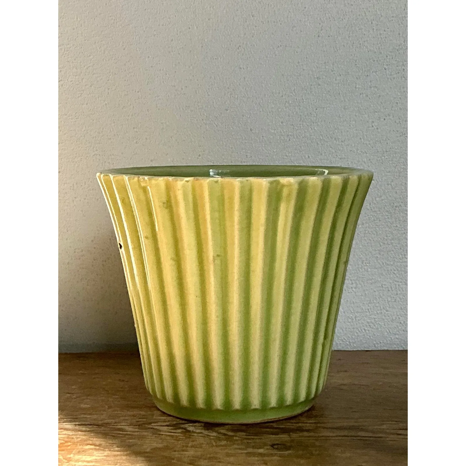 Vintage Boho French Glazed Ceramic Pleated Vase — additional photo 8