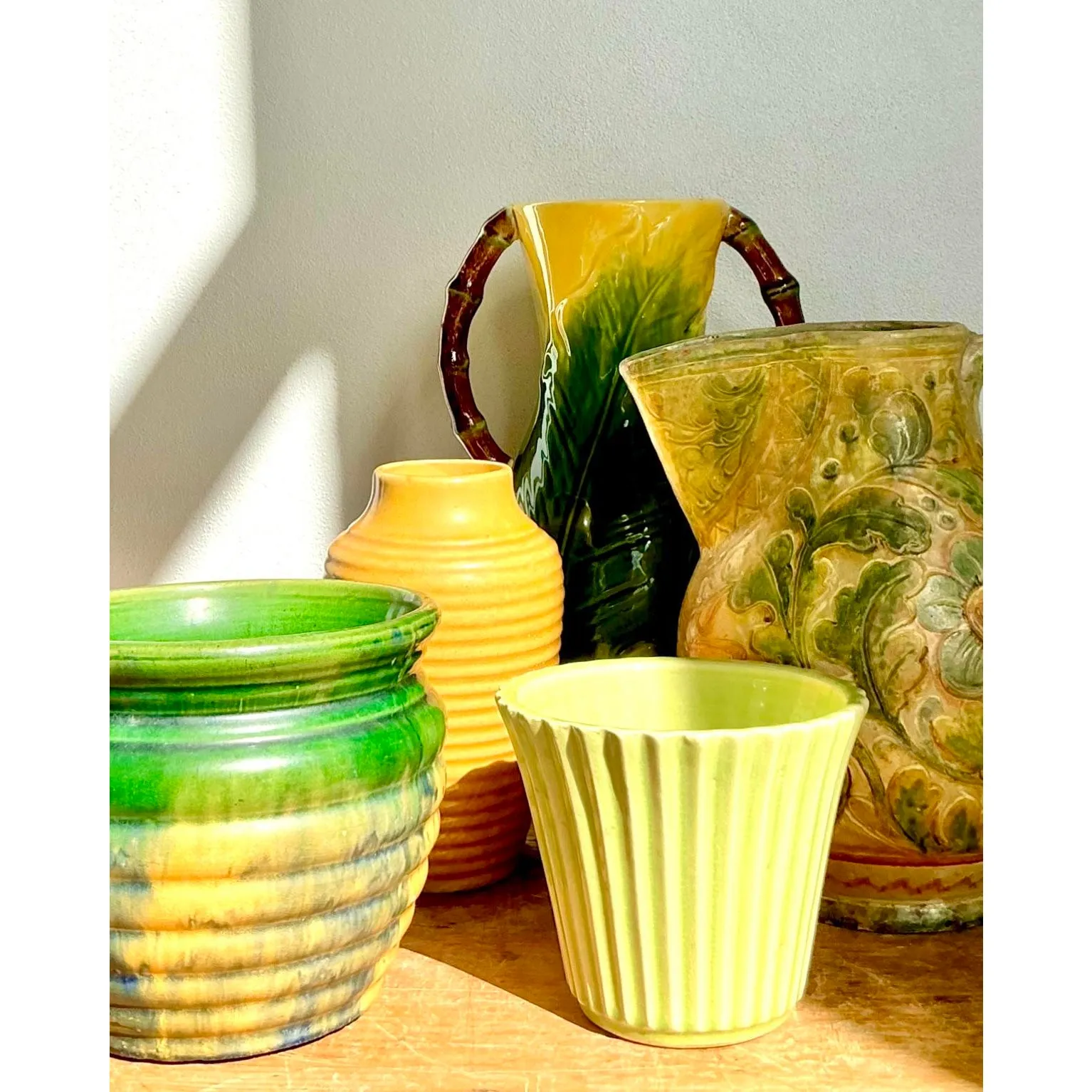 Vintage Boho Glazed Ceramic Floral Pitcher — additional photo 6