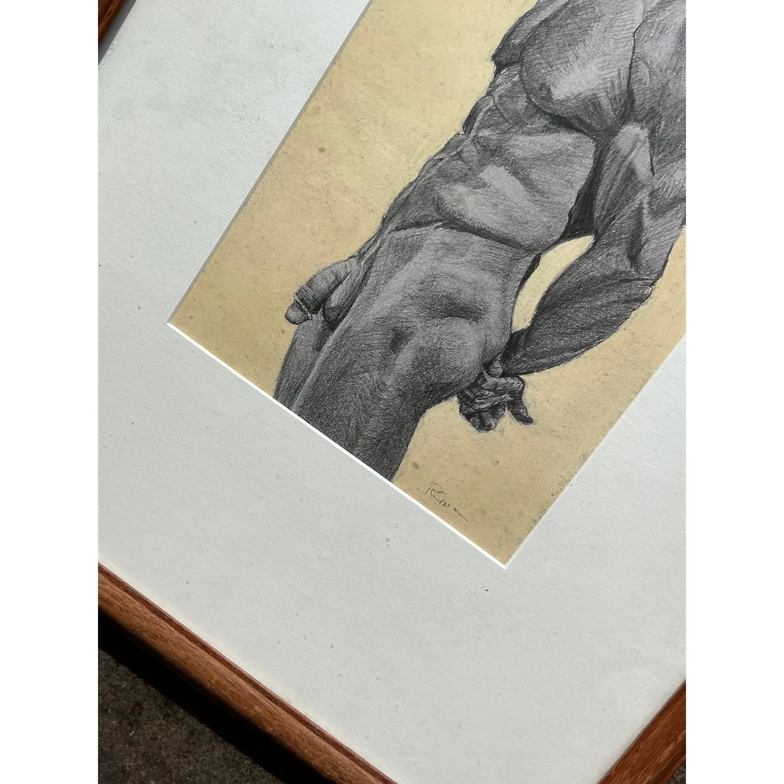Vintage Boho Pencil Sketch Print of Male Nude — additional photo 6