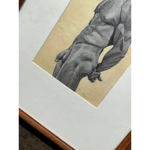 Vintage Boho Pencil Sketch Print of Male Nude — additional photo 6