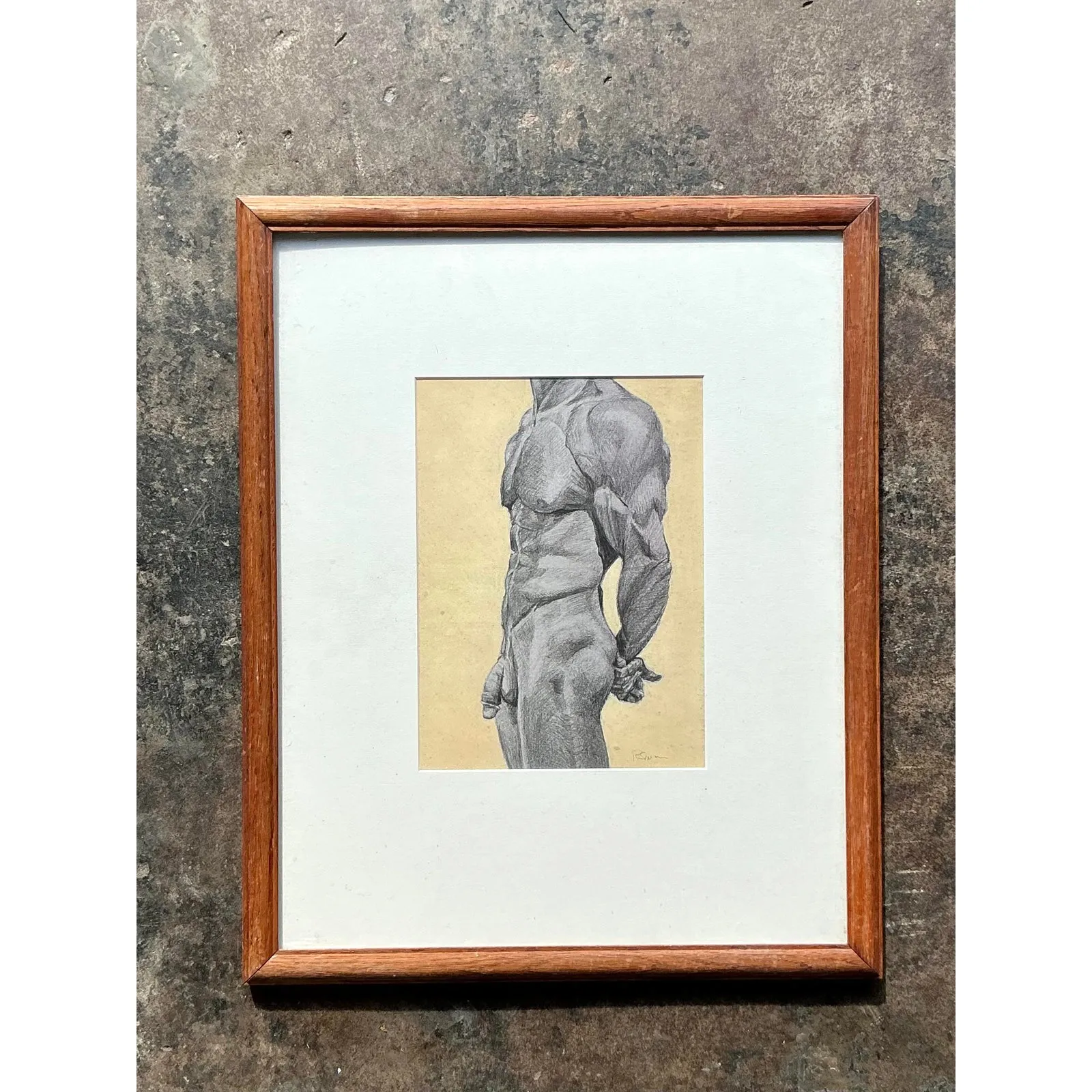 Vintage Boho Pencil Sketch Print of Male Nude — additional photo 1