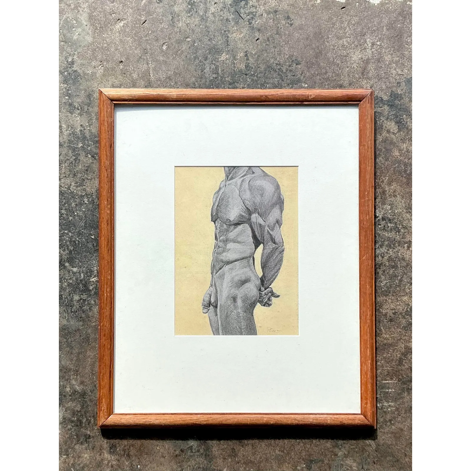 Vintage Boho Pencil Sketch Print of Male Nude — additional photo 2