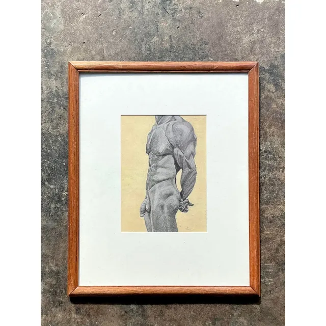 Vintage Boho Pencil Sketch Print of Male Nude — additional photo 2