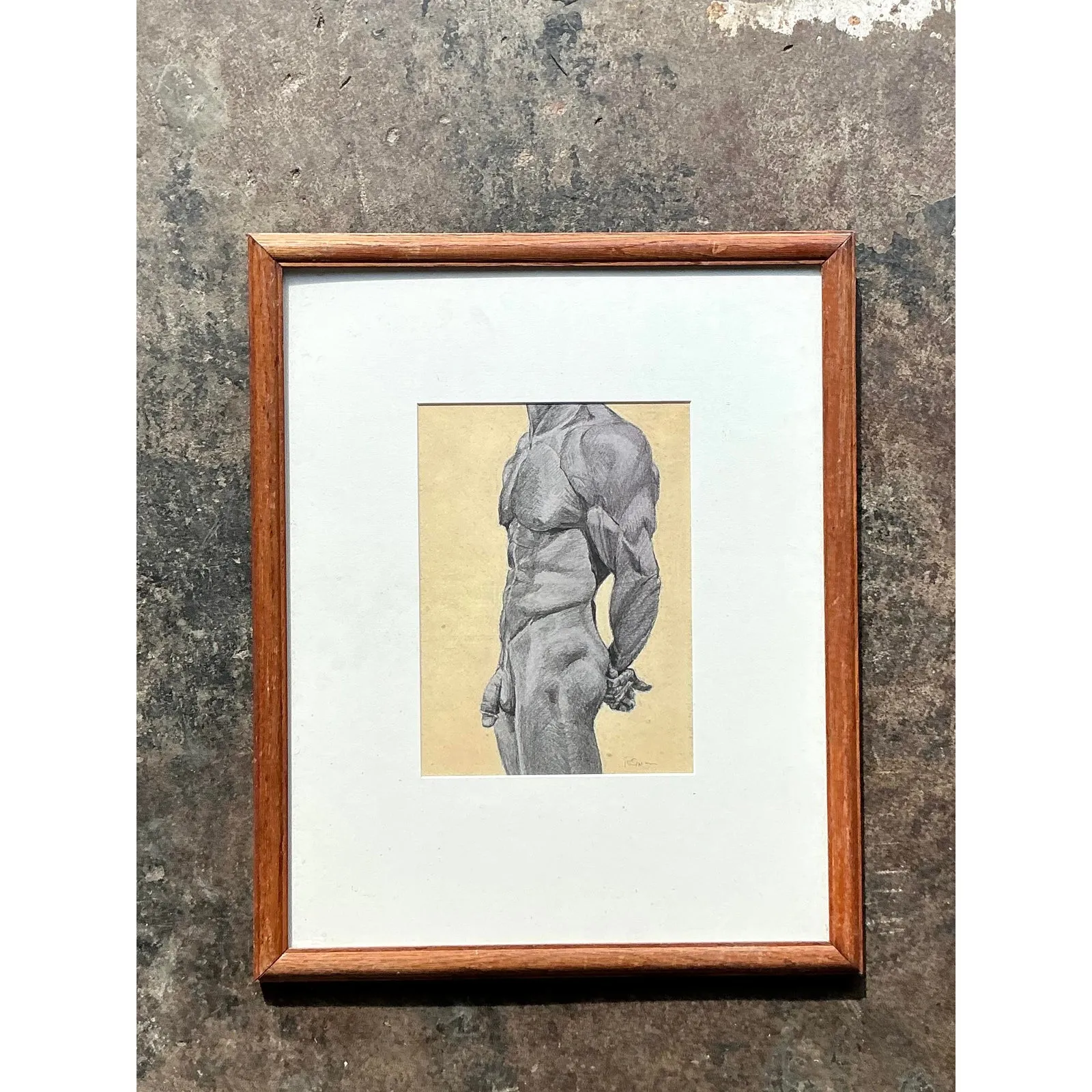 Vintage Boho Pencil Sketch Print of Male Nude — additional photo 3