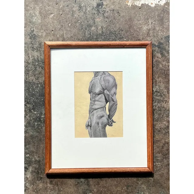 Vintage Boho Pencil Sketch Print of Male Nude — additional photo 3