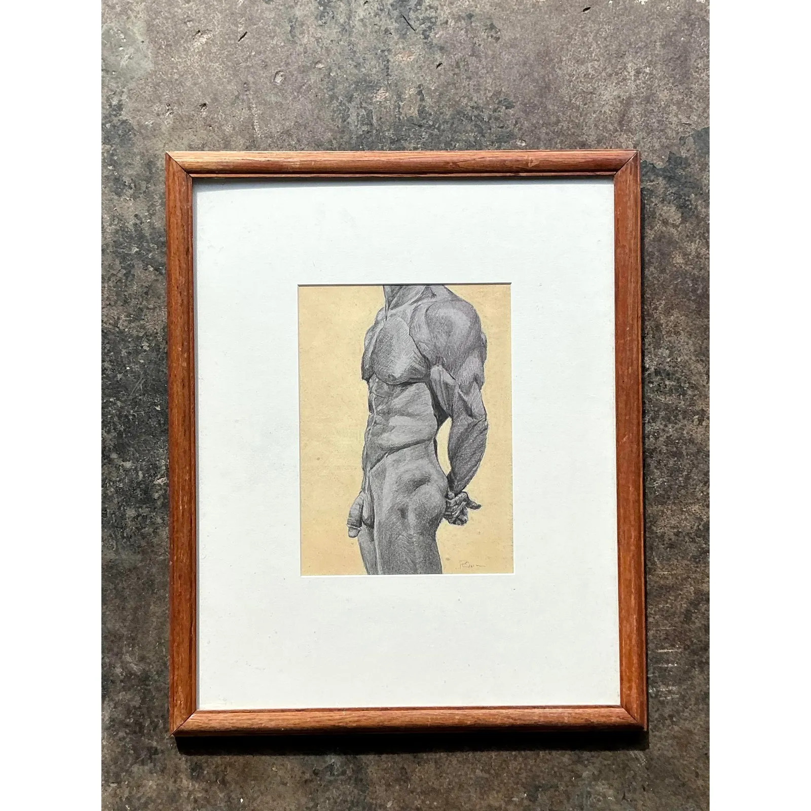 Vintage Boho Pencil Sketch Print of Male Nude — additional photo 4
