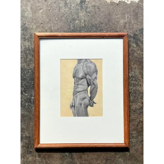 Vintage Boho Pencil Sketch Print of Male Nude — additional photo 5