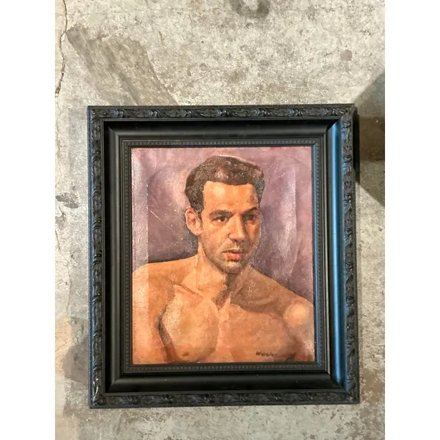 Vintage Boho Original Oil Portrait of Man on Canvas — additional photo 5