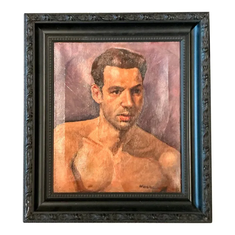 Vintage Boho Original Oil Portrait of Man on Canvas — additional photo 1