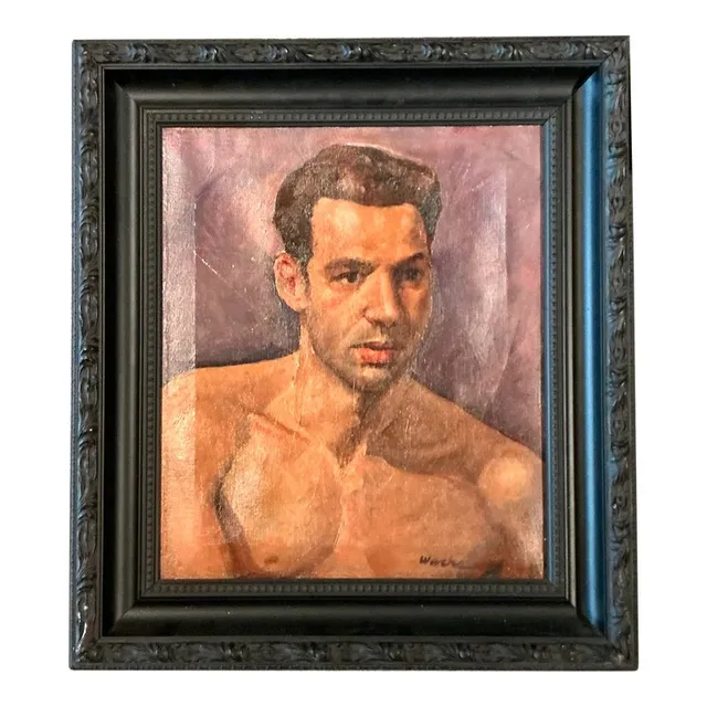 Vintage Boho Original Oil Portrait of Man on Canvas — additional photo 1