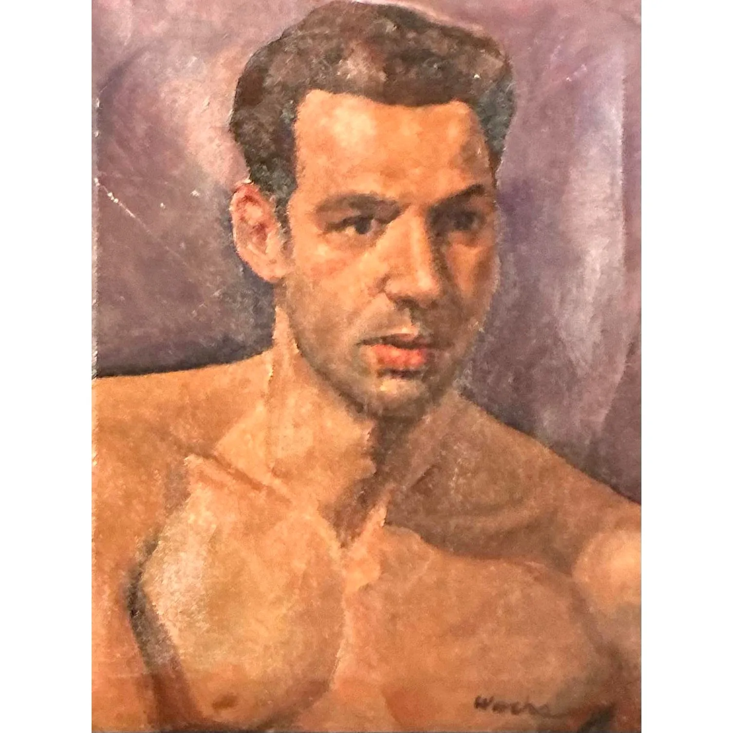 Vintage Boho Original Oil Portrait of Man on Canvas — additional photo 6