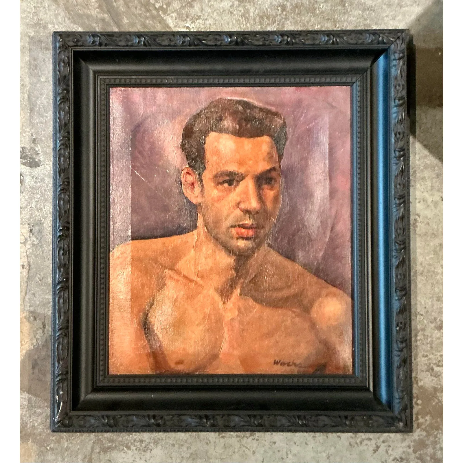 Vintage Boho Original Oil Portrait of Man on Canvas — additional photo 2