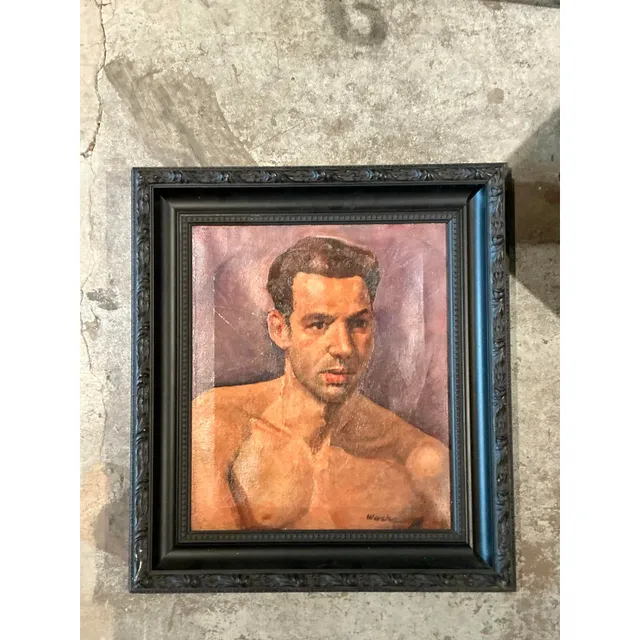 Vintage Boho Original Oil Portrait of Man on Canvas — additional photo 3