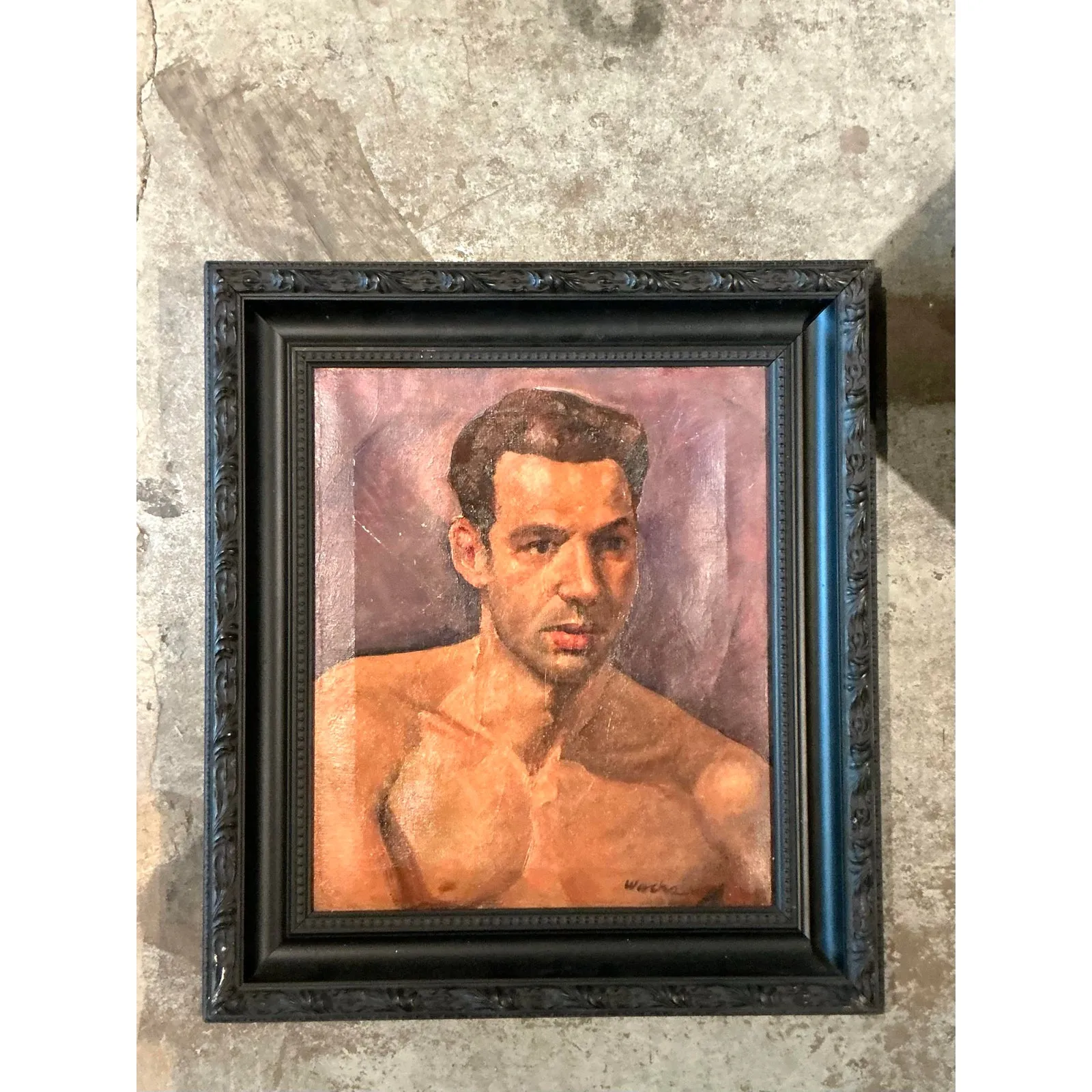 Vintage Boho Original Oil Portrait of Man on Canvas — additional photo 4