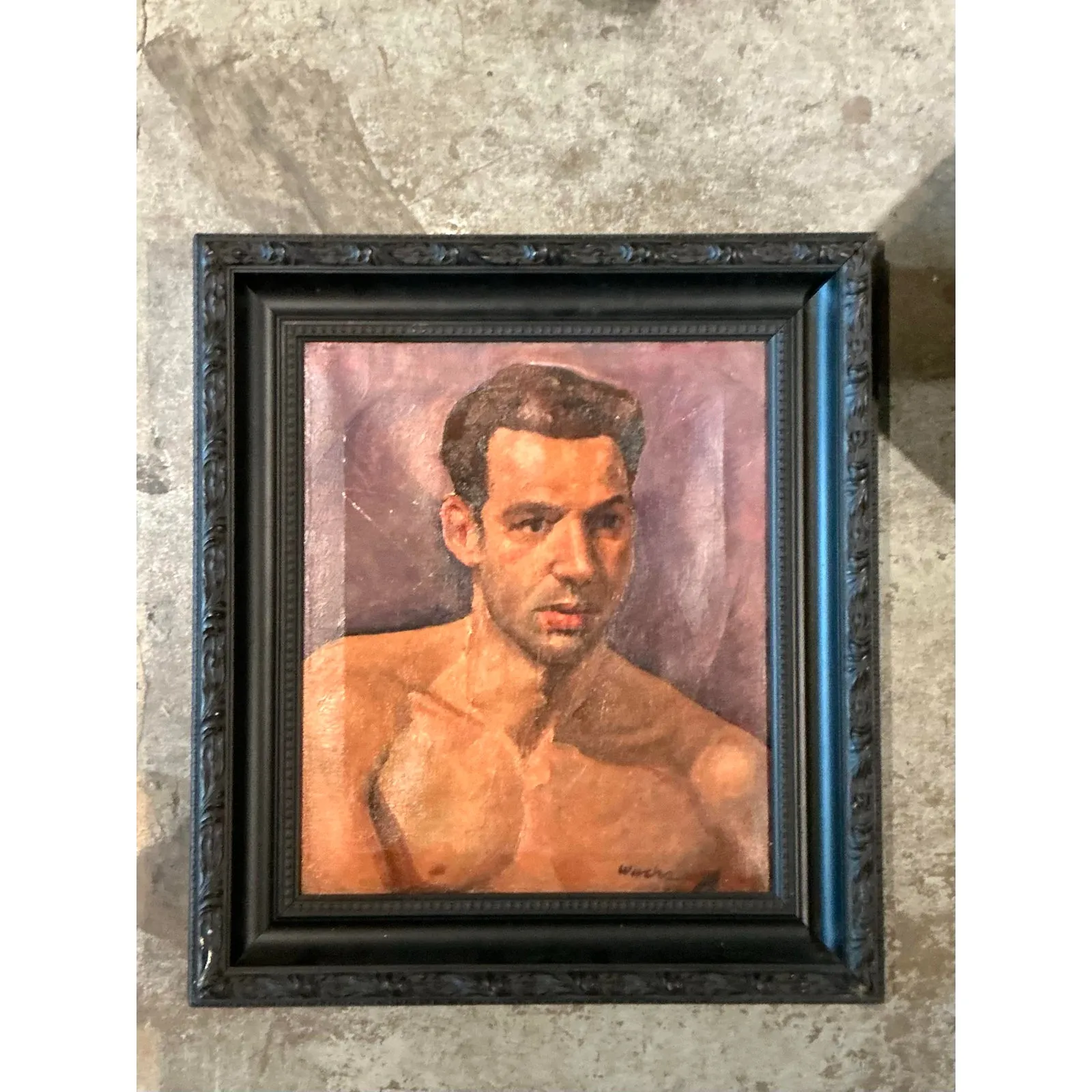 Vintage Boho Original Oil Portrait of Man on Canvas — additional photo 7