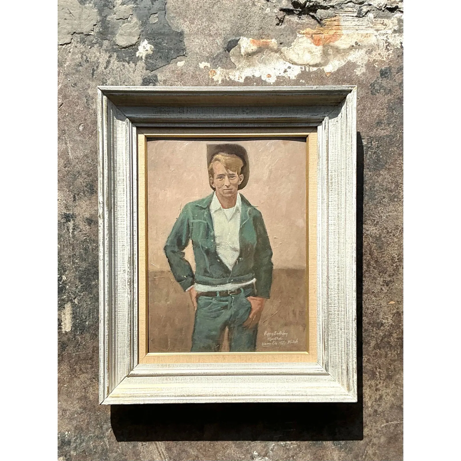 Vintage Boho Original Oil Portrait of Cowboy — additional photo 2
