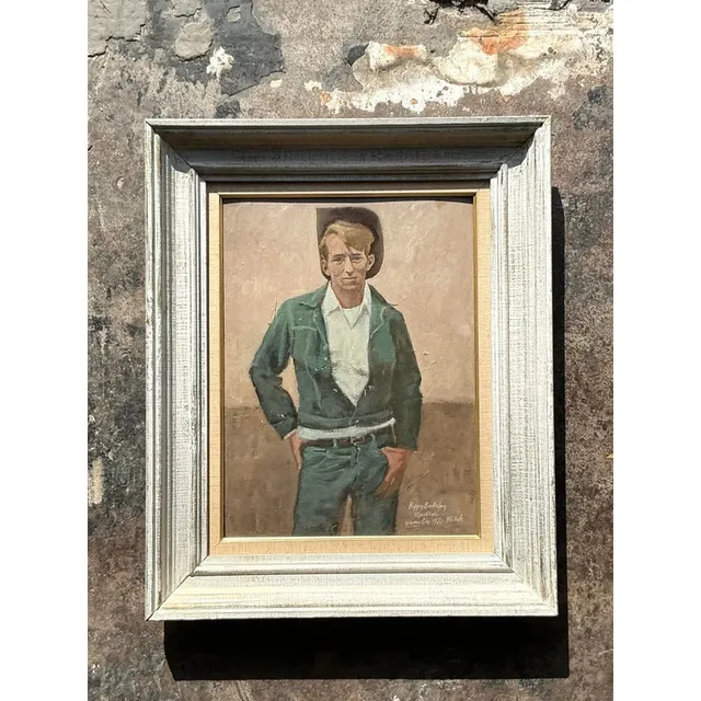 Vintage Boho Original Oil Portrait of Cowboy — additional photo 3