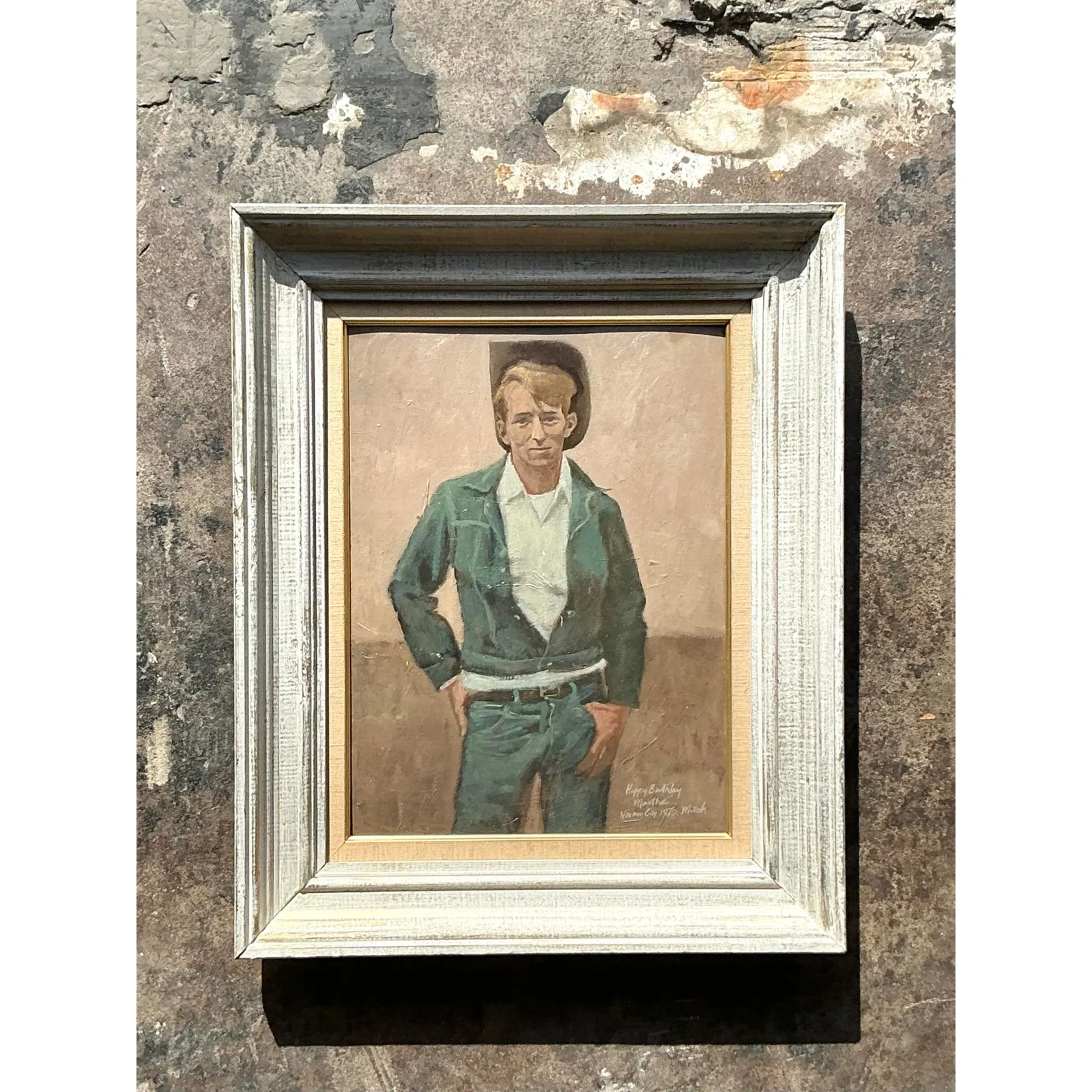 Vintage Boho Original Oil Portrait of Cowboy — additional photo 5