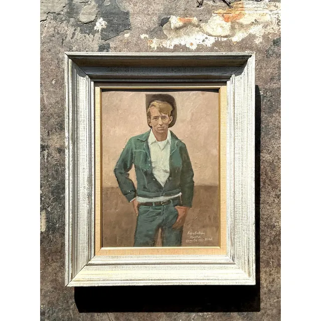 Vintage Boho Original Oil Portrait of Cowboy — additional photo 6