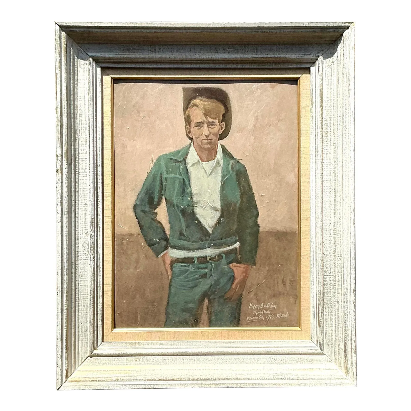 Vintage Boho Original Oil Portrait of Cowboy — additional photo 1