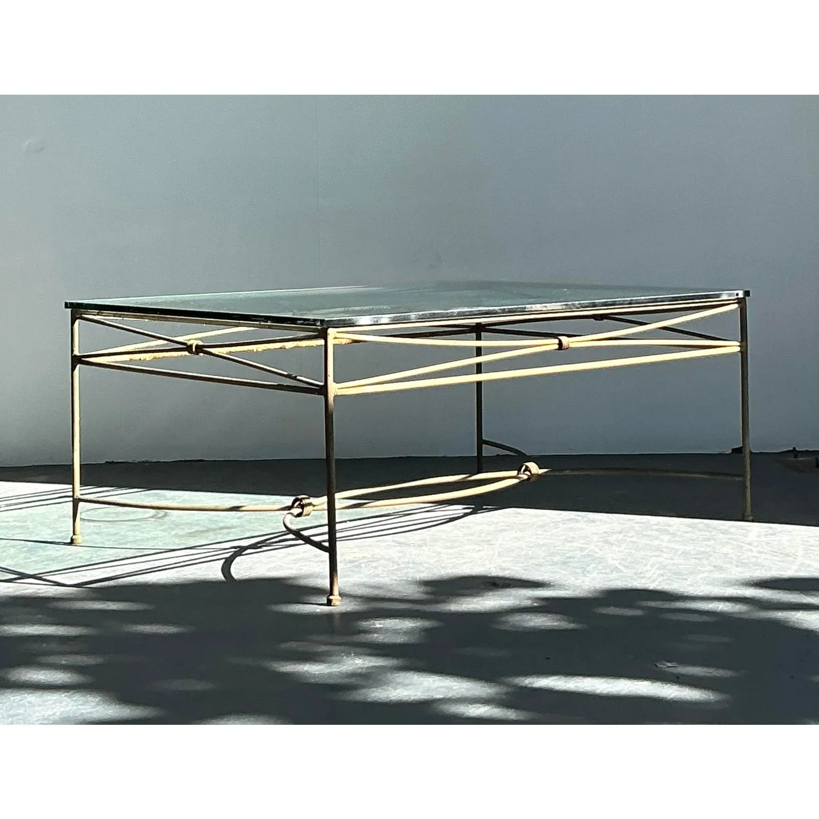 Vintage Boho Distressed Wrought Iron Coffee Table — additional photo 3