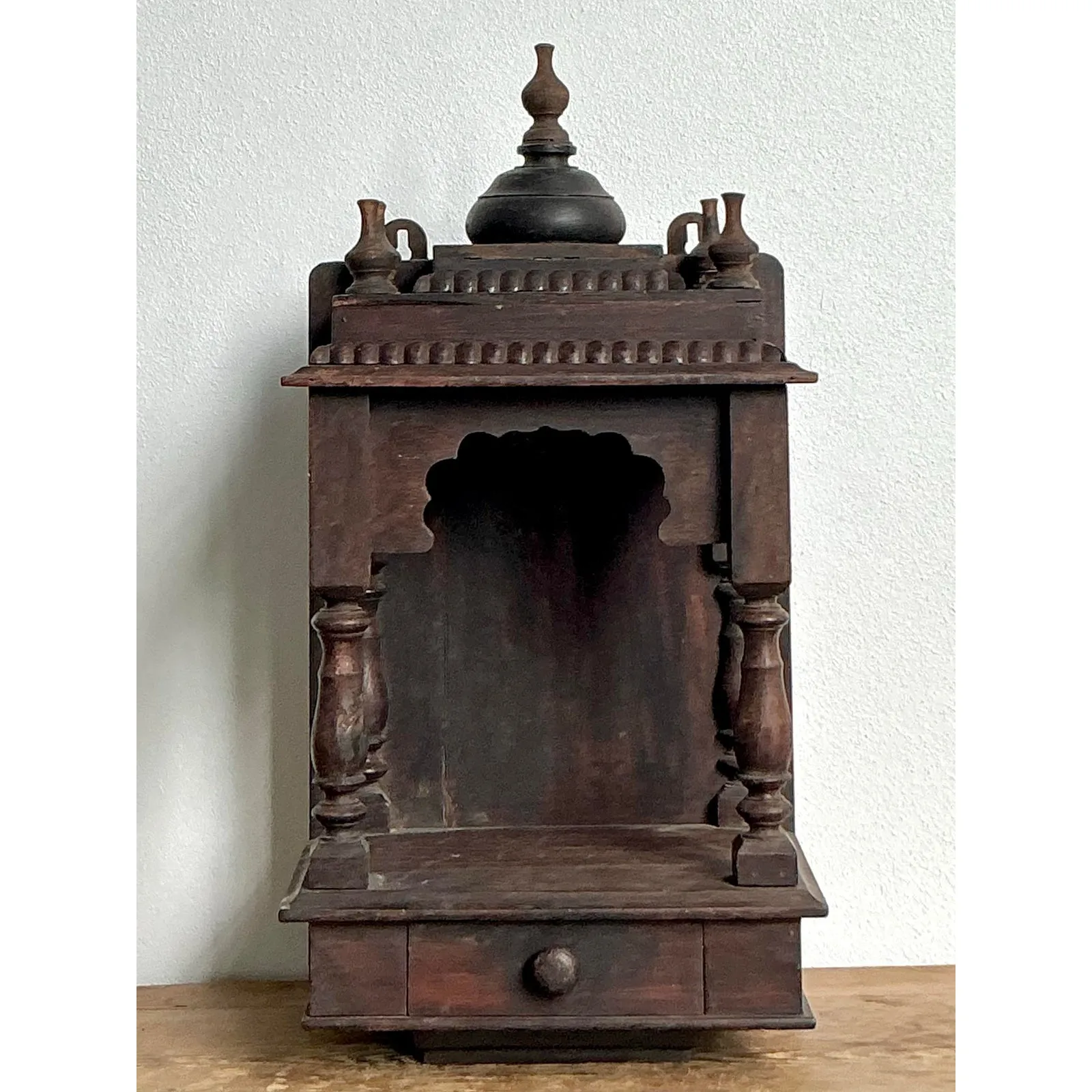 Vintage Boho Carved Wood Altar - Wood, 11W x 21.75H — additional photo 1