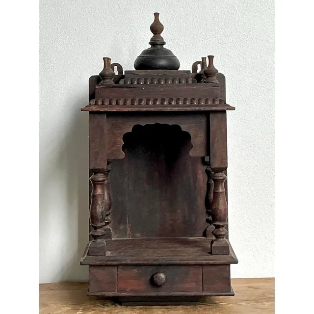 Vintage Boho Carved Wood Altar - Wood, 11W x 21.75H — additional photo 1