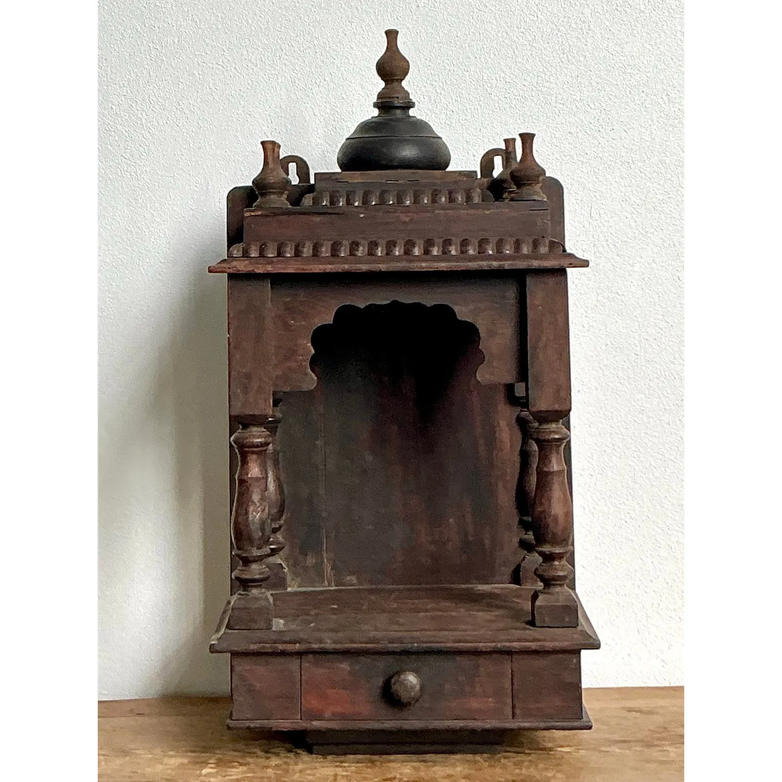 Vintage Boho Carved Wood Altar - Wood, 11W x 21.75H — additional photo 2