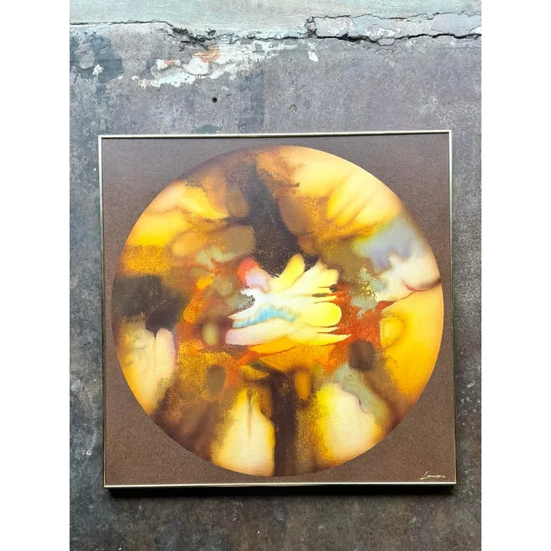 Vintage Boho Original Abstract Oil Painting on Canvas - Canvas, 40.25W x 40.25H - Back view
