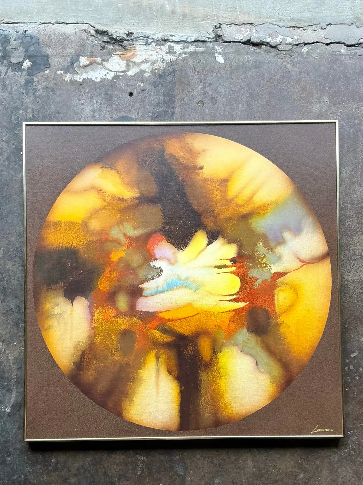 Vintage Boho Original Abstract Oil Painting on Canvas - Canvas, 40.25W x 40.25H - Angle view