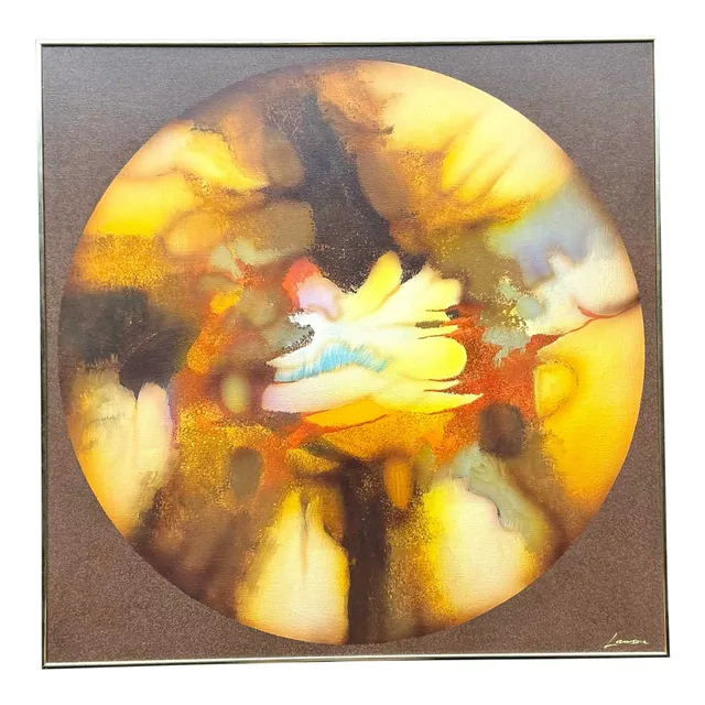 Vintage Boho Original Abstract Oil Painting on Canvas - Canvas, 40.25W x 40.25H — additional photo 1