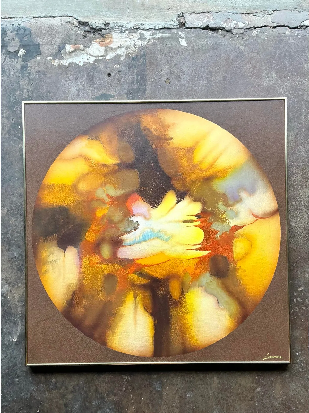 Vintage Boho Original Abstract Oil Painting on Canvas - Canvas, 40.25W x 40.25H - Close-up view