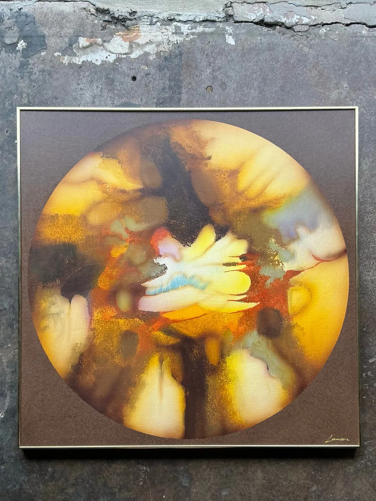 Vintage Boho Original Abstract Oil Painting on Canvas - Canvas, 40.25W x 40.25H - Bottom view