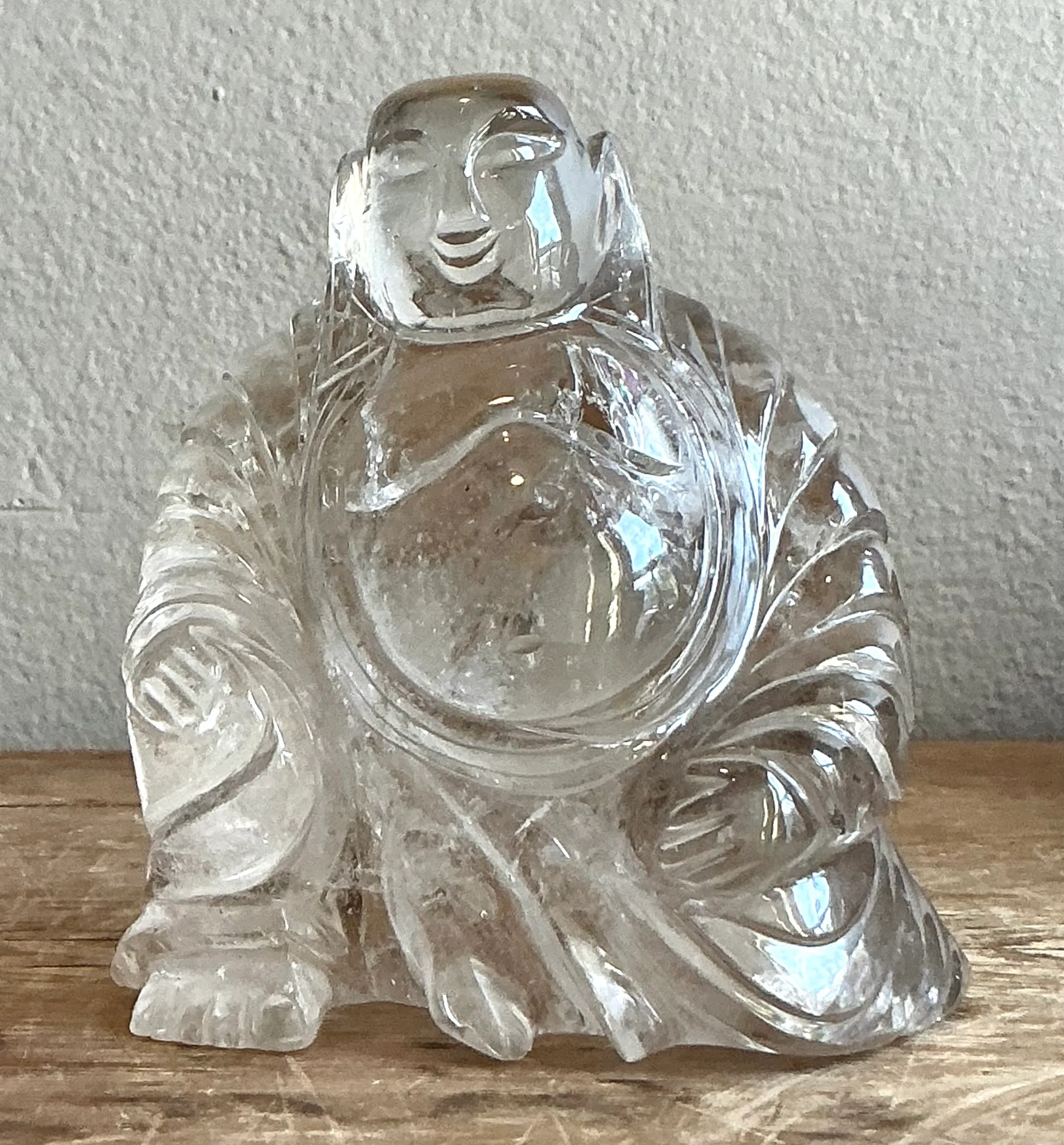 Vintage Boho Clear Quartz Carved Buddha — additional photo 3
