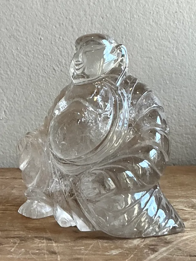 Vintage Boho Clear Quartz Carved Buddha — additional photo 1