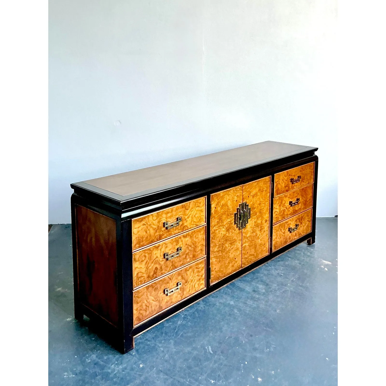 Vintage Regency Century Chin Hua Burl Pagoda Dresser